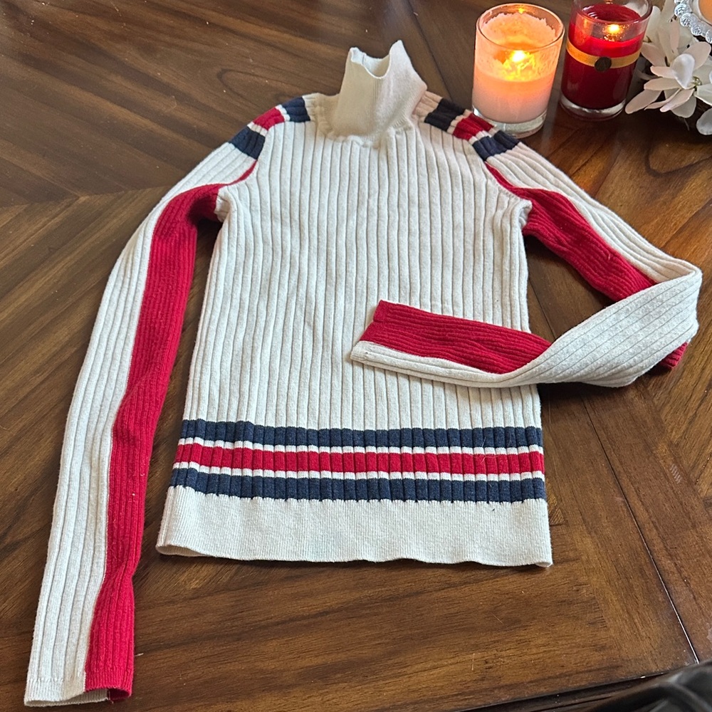 rag & bone Cream and Red Turtleneck Sweater